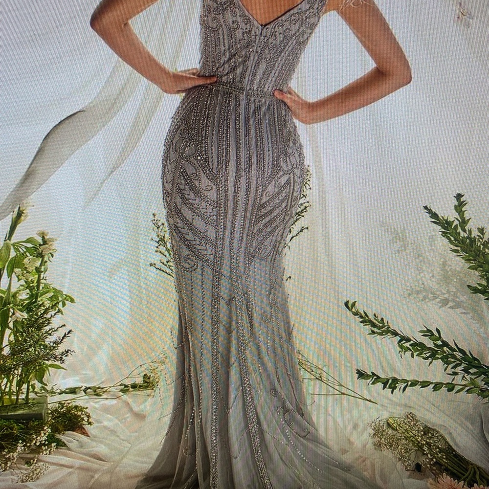 Elegant Silver Beaded Wedding Gown